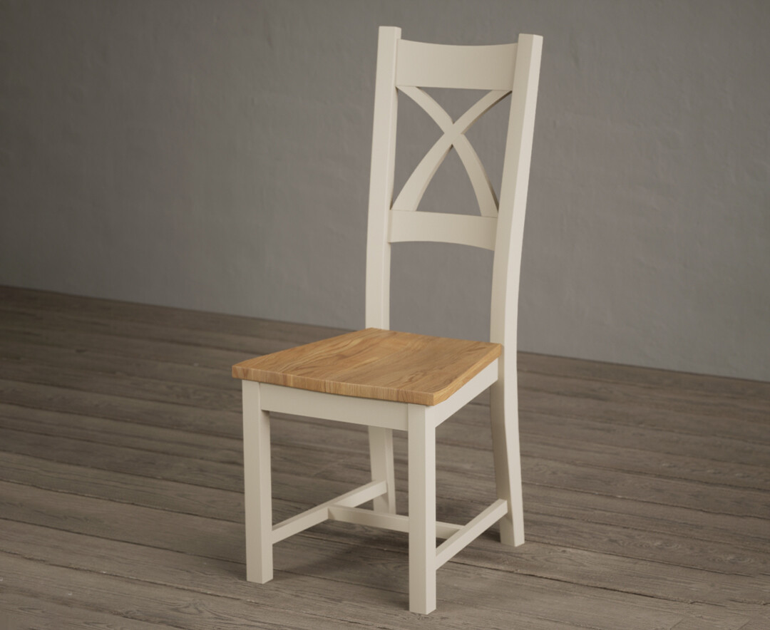 Photo 1 of Painted cream x back dining chairs with oak seat pad