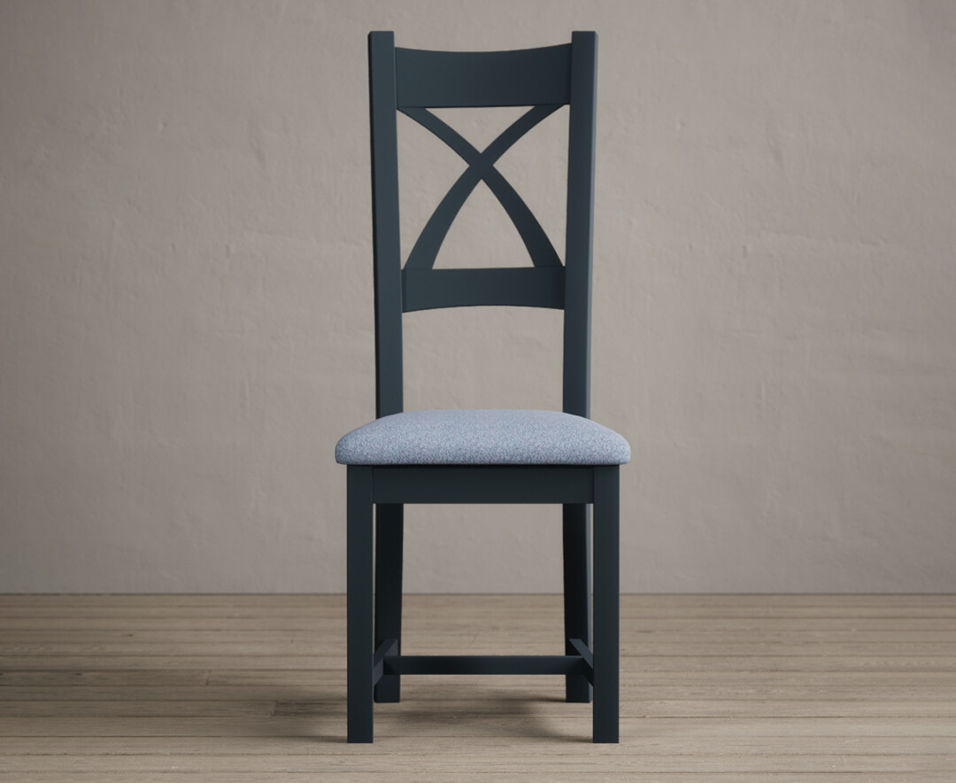 Product photograph of Painted Dark Blue X Back Dining Chairs With Blue Fabric Seat Pad from Oak Furniture Superstore