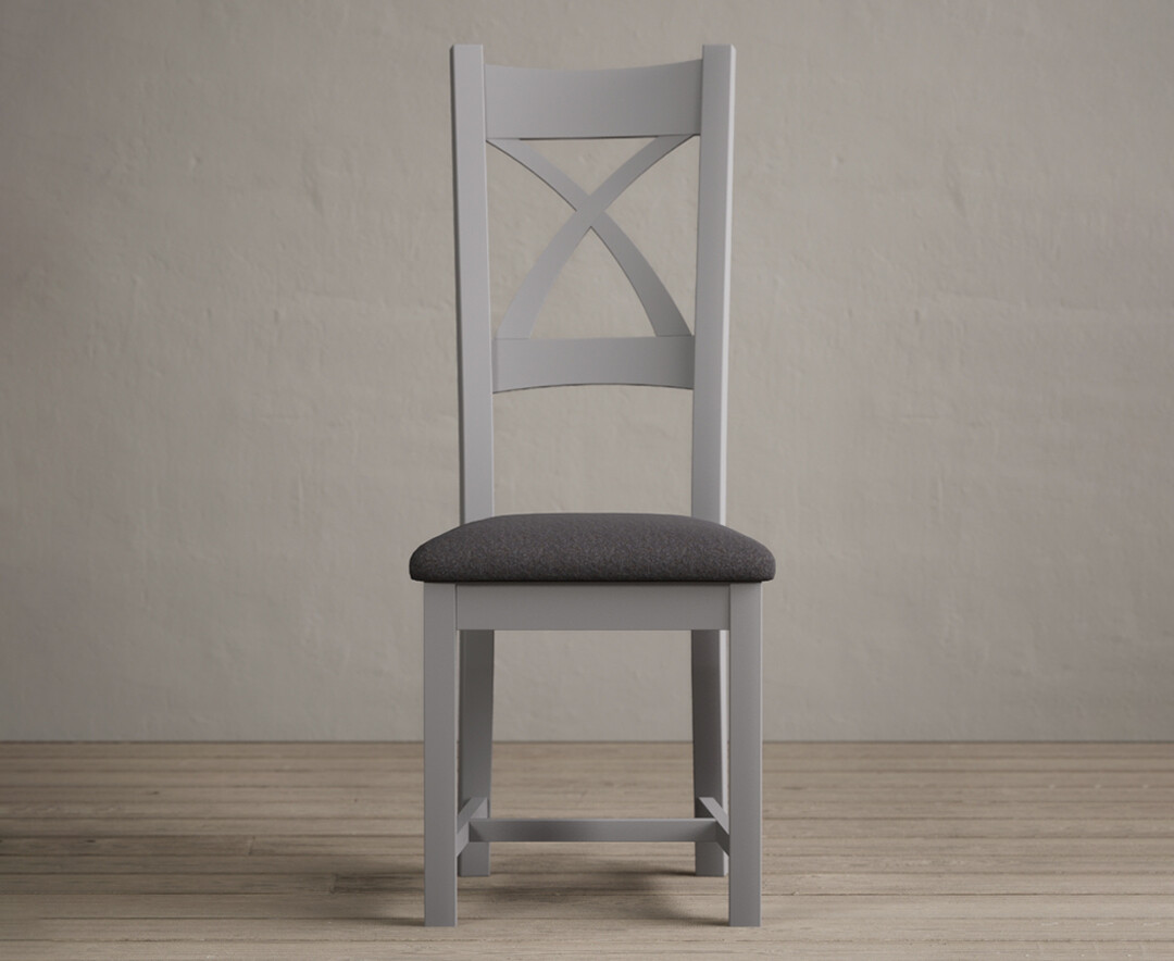 Product photograph of Painted Light Grey X Back Dining Chairs With Charcoal Grey Fabric Seat Pad from Oak Furniture Superstore