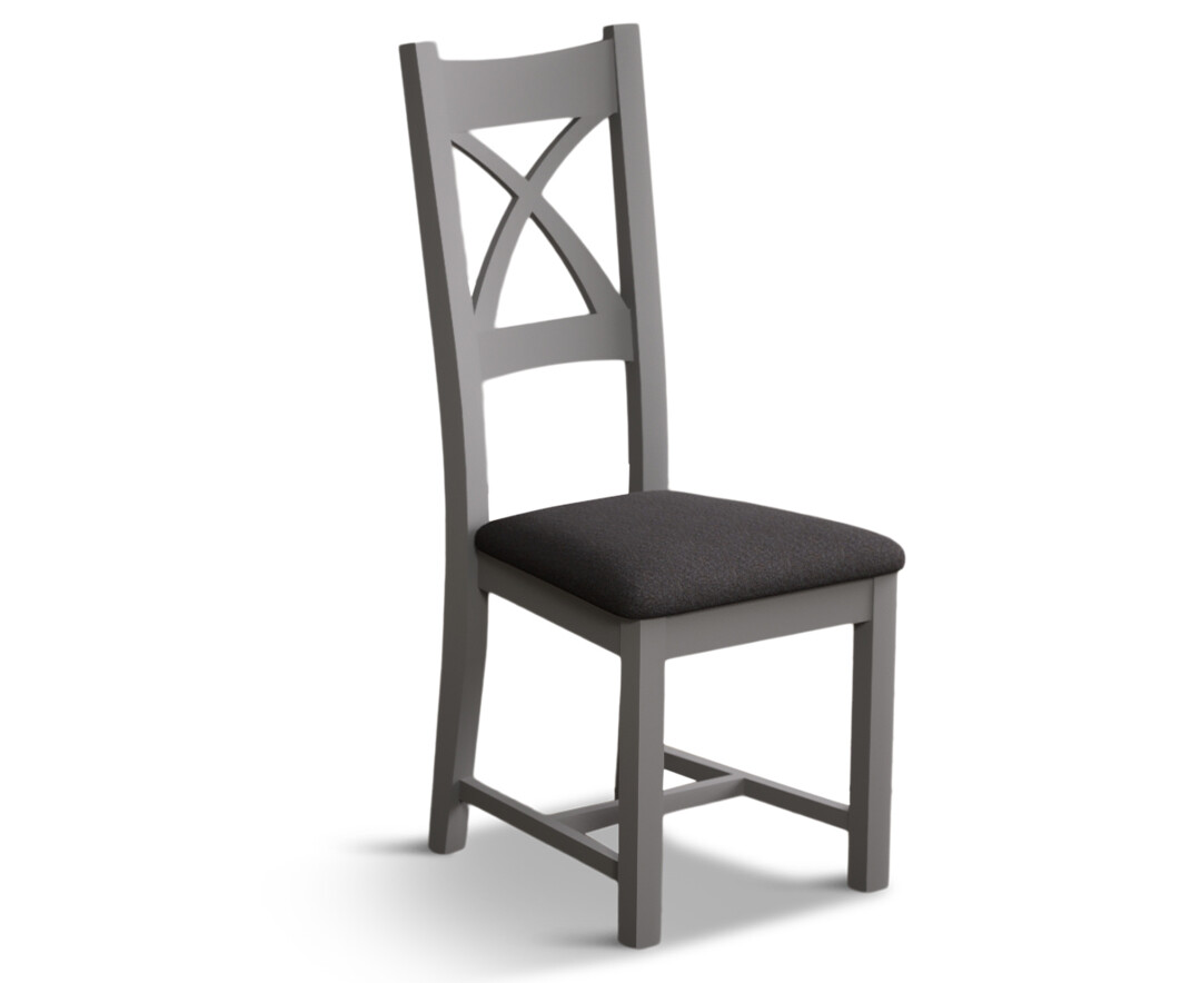 Photo 3 of Painted light grey x back dining chairs with charcoal grey fabric seat pad