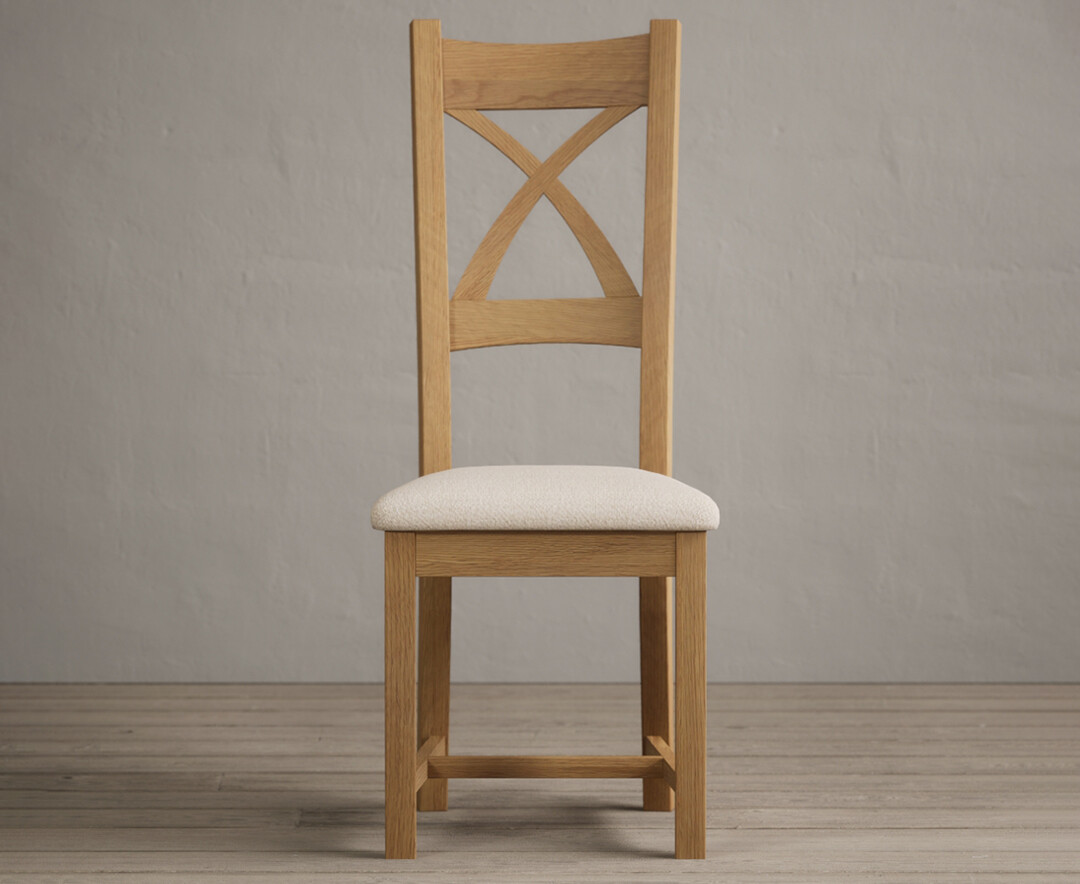 Natural Solid Oak X Back Dining Chairs With Linen Seat Pad