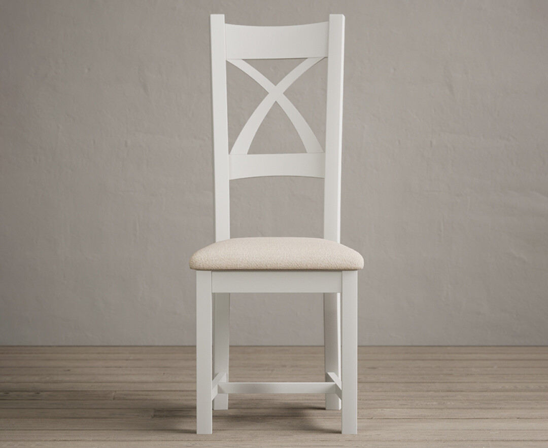 Painted Signal White X Back Dining Chairs With Linen Fabric Seat Pad
