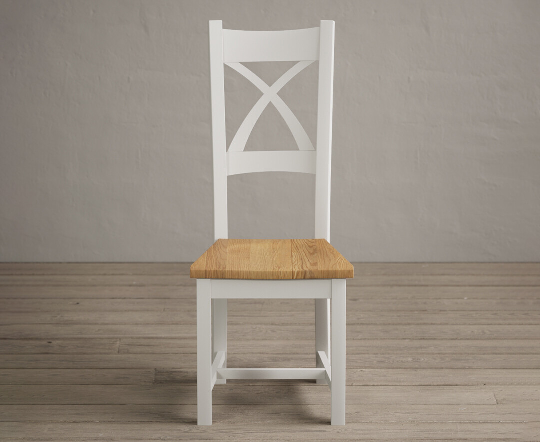 Product photograph of Painted Signal White X Back Dining Chairs With Oak Seat Pad from Oak Furniture Superstore