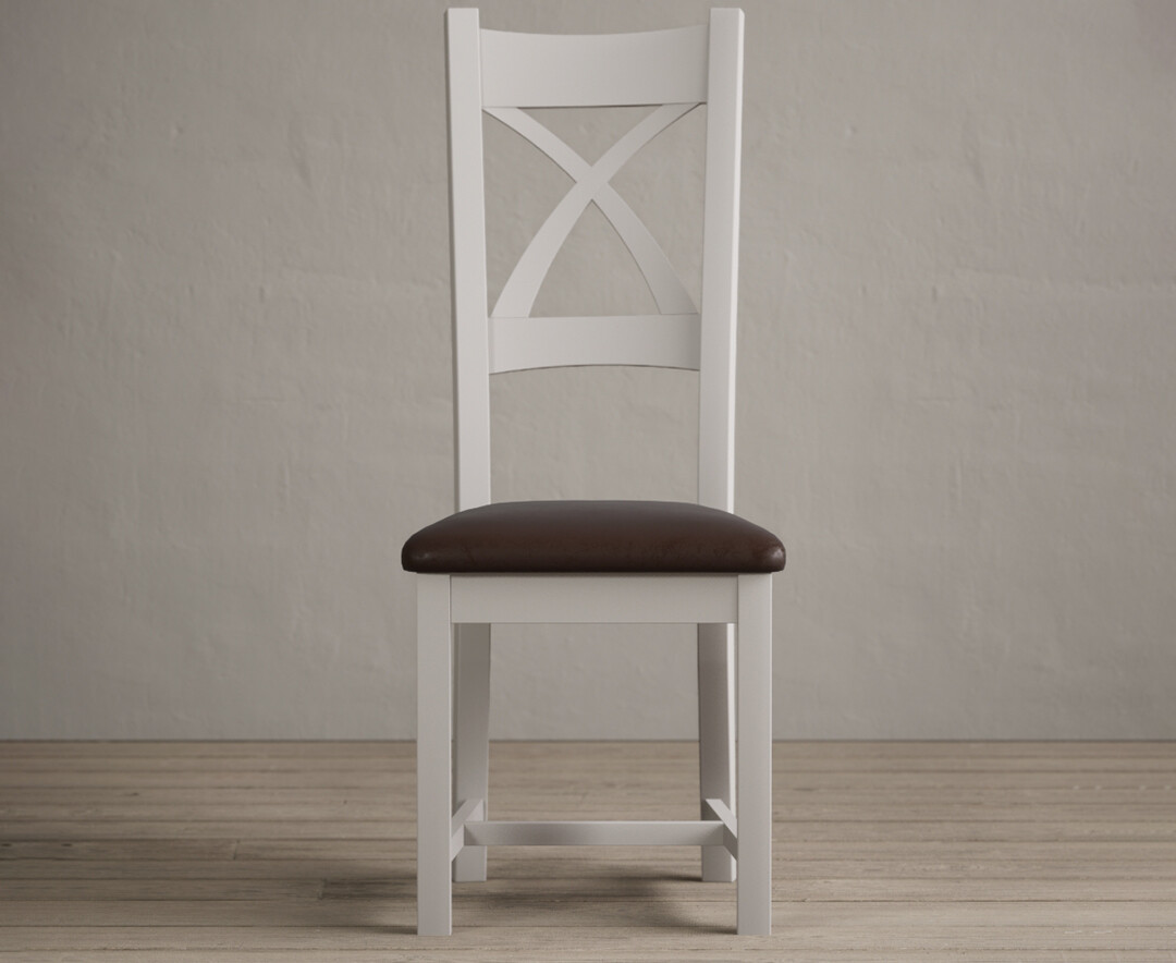 Painted Soft White X Back Dining Chairs With Chocolate Brown Fabric Seat Pad