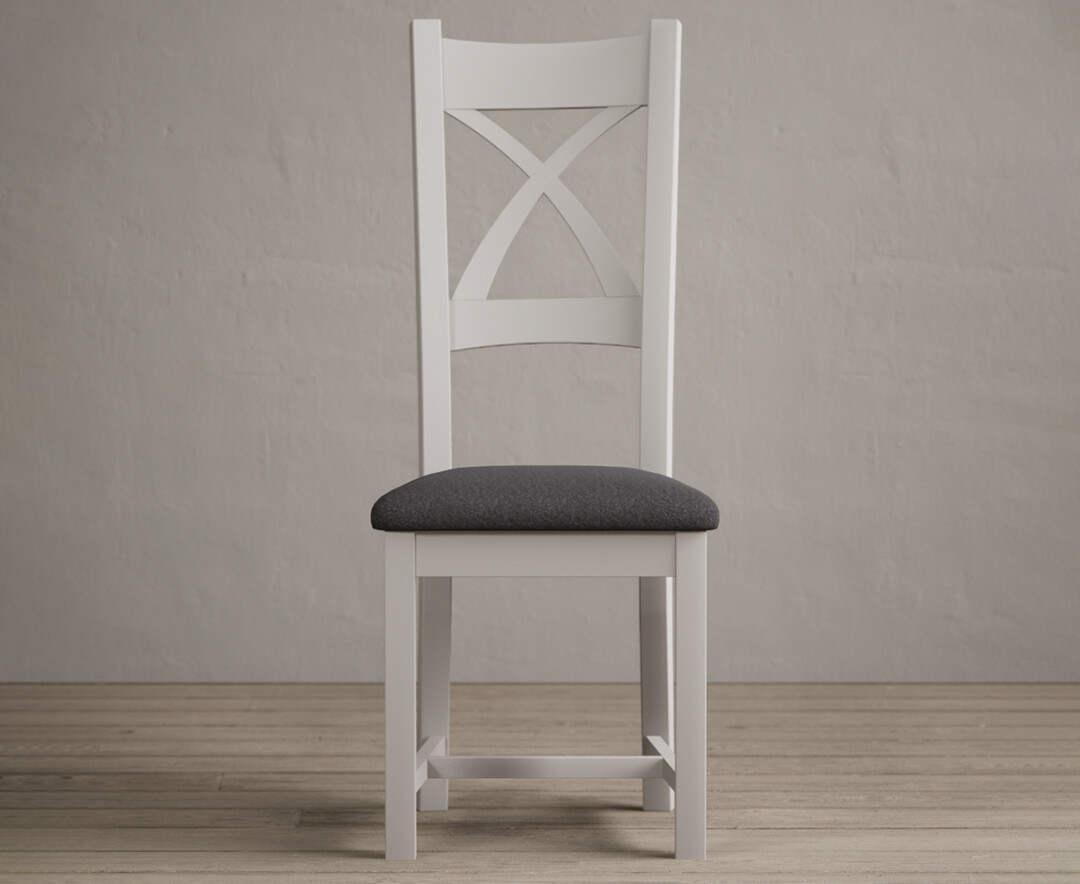 Product photograph of Painted Soft White X Back Dining Chairs With Charcoal Grey Fabric Seat Pad from Oak Furniture Superstore