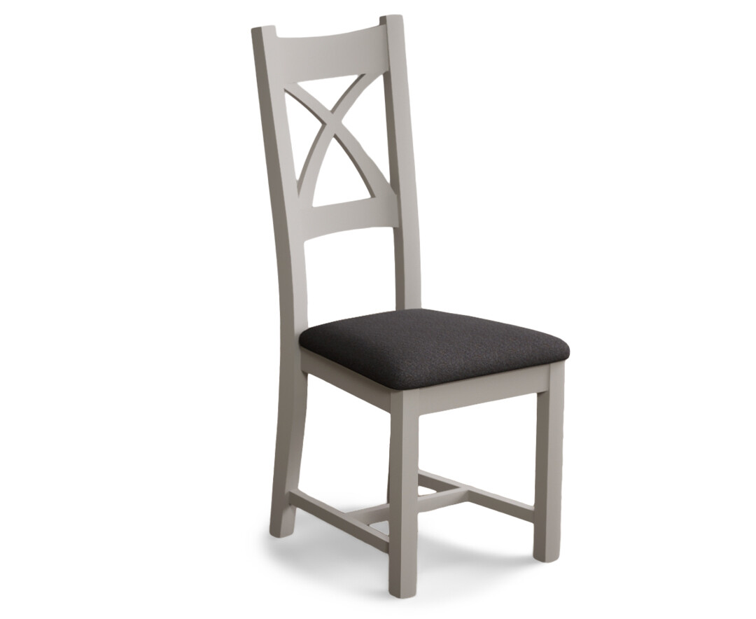 Photo 3 of Painted soft white x back dining chairs with charcoal grey fabric seat pad