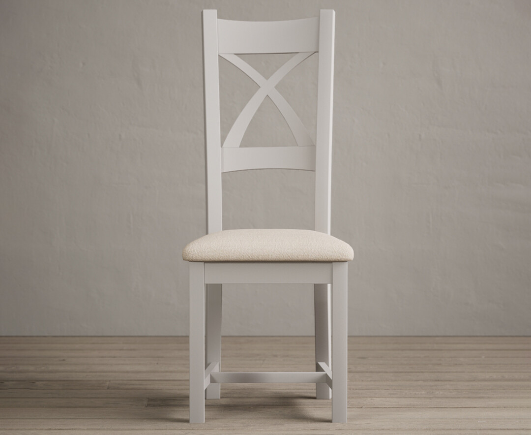 Product photograph of Painted Soft White X Back Dining Chairs With Linen Seat Pad from Oak Furniture Superstore