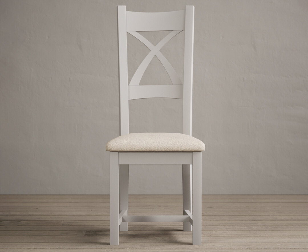 Painted Soft White X Back Dining Chairs With Linen Seat Pad