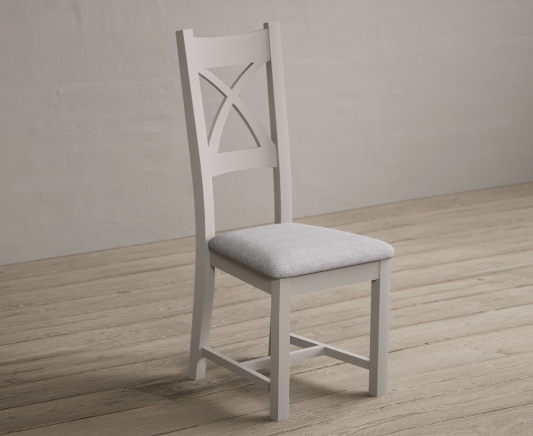 Product photograph of Painted Soft White X Back Dining Chairs With Light Grey Fabric Seat Pad from Oak Furniture Superstore.