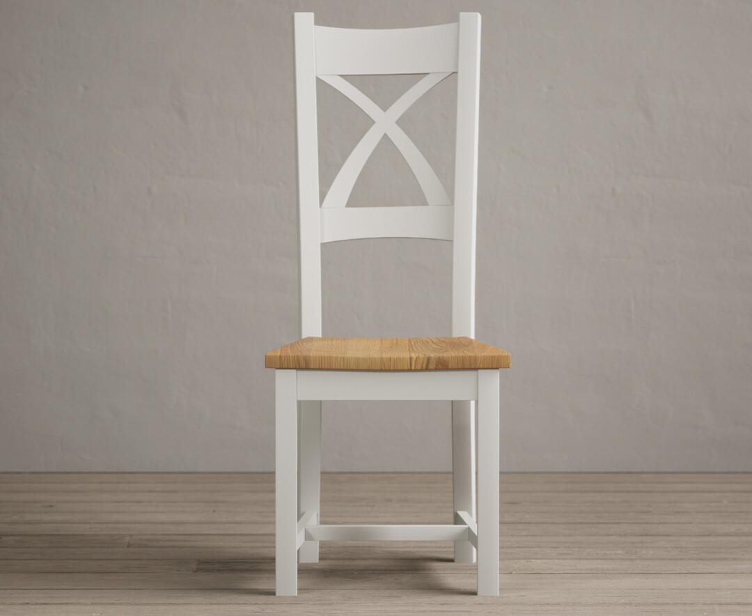Product photograph of Painted Chalk White X Back Dining Chairs With Oak Seat Pad from Oak Furniture Superstore