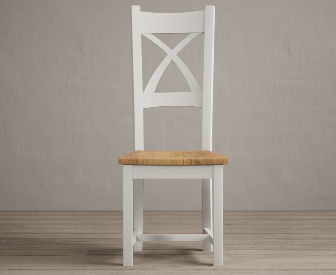 Painted Chalk White X Back Dining Chairs With Oak Seat Pad