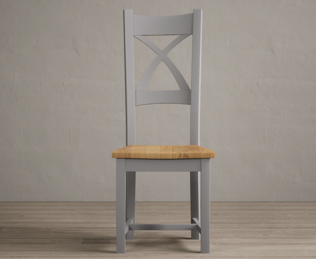 Product photograph of Painted Light Grey X Back Dining Chairs With Oak Seat Pad from Oak Furniture Superstore