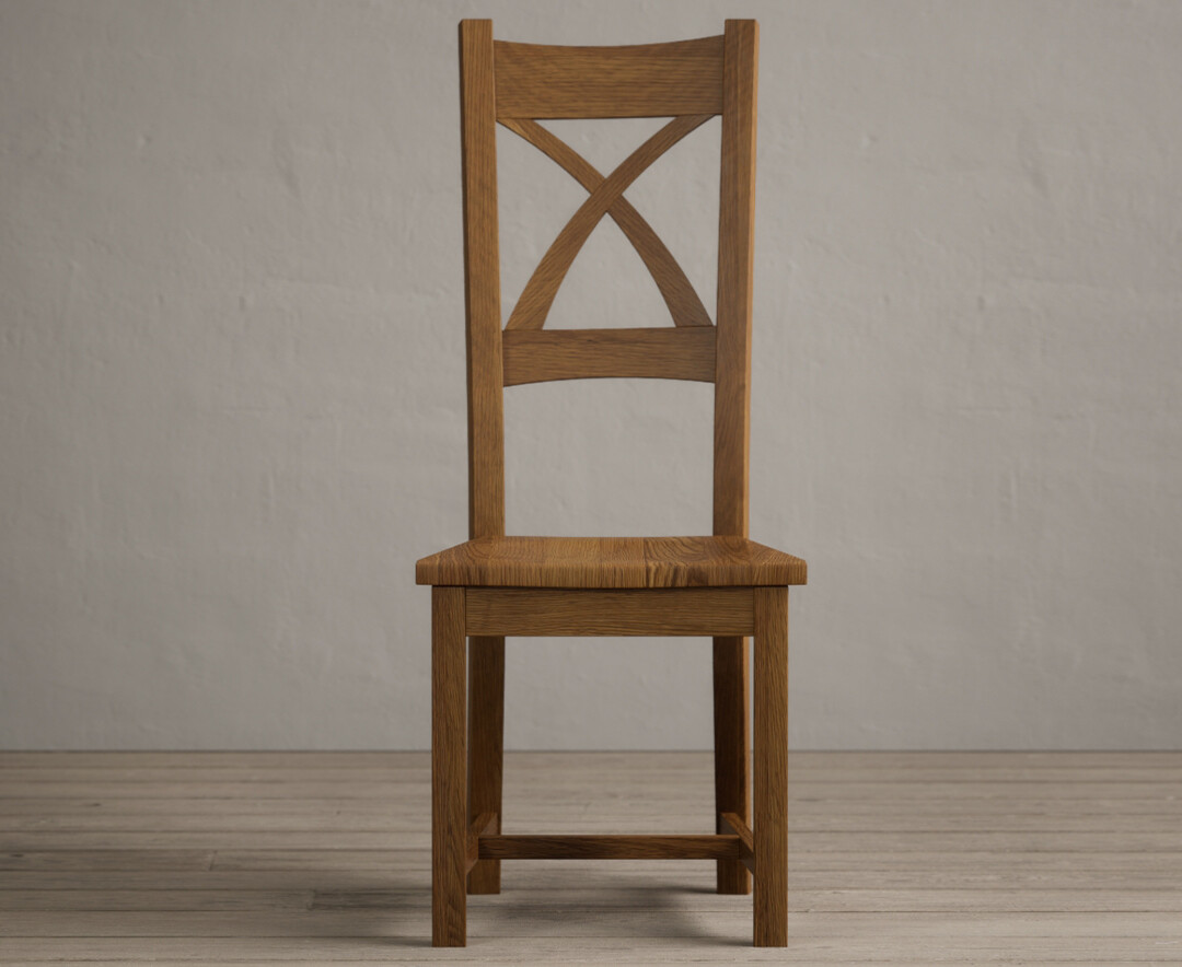 Rustic Solid Oak X Back Dining Chairs With Rustic Oak Seat Pad