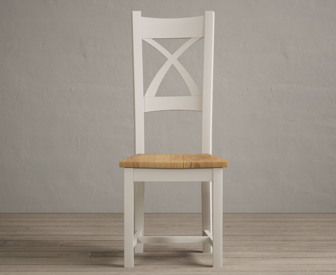 Product photograph of Painted Soft White X Back Dining Chairs With Oak Seat Pad from Oak Furniture Superstore