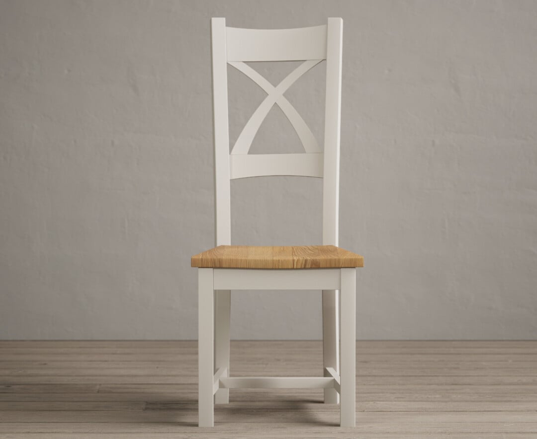 Painted Soft White X Back Dining Chairs With Oak Seat Pad