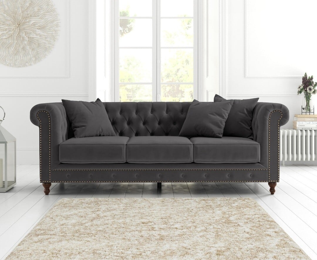 Product photograph of Westminster Chesterfield Dark Grey Velvet 3 Seater Sofa from Oak Furniture Superstore
