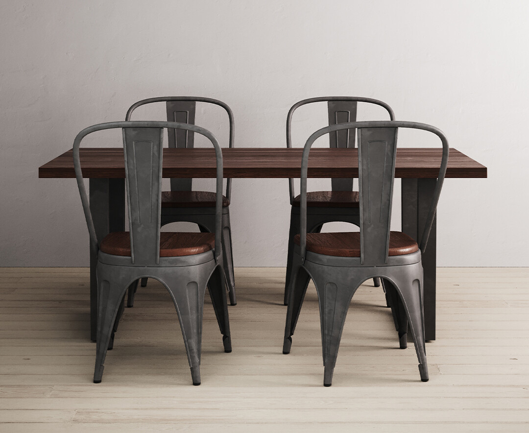 Product photograph of Dakota 190cm Dark Acacia And Metal Dining Table With 4 Rustic Oak Dakota Chairs from Oak Furniture Superstore
