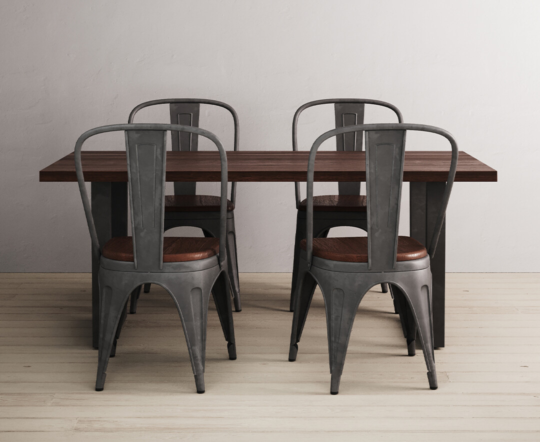 Dakota 190cm Dark Acacia And Metal Dining Table With 4 Rustic Oak Dakota Chairs