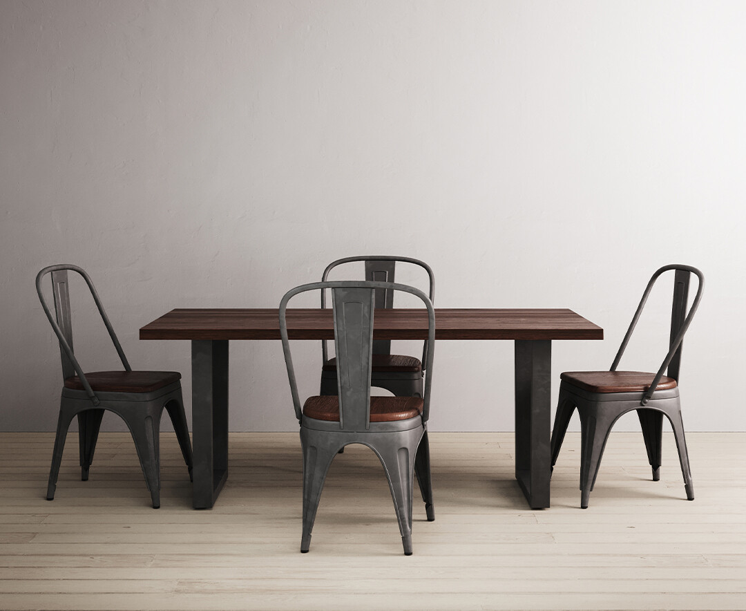 Photo 2 of Dakota 190cm dark acacia and metal dining table with 4 rustic oak dakota chairs