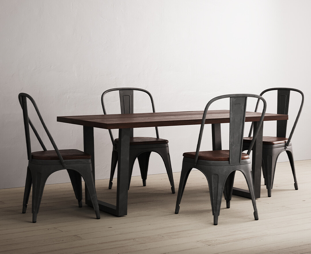 Photo 1 of Dakota 190cm dark acacia and metal dining table with 4 rustic oak dakota chairs