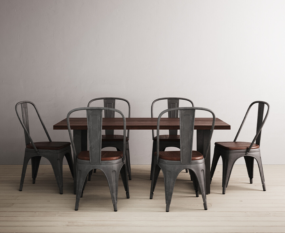 Product photograph of Dakota 190cm Dark Acacia And Metal Dining Table With 6 Rustic Oak Dakota Chairs from Oak Furniture Superstore
