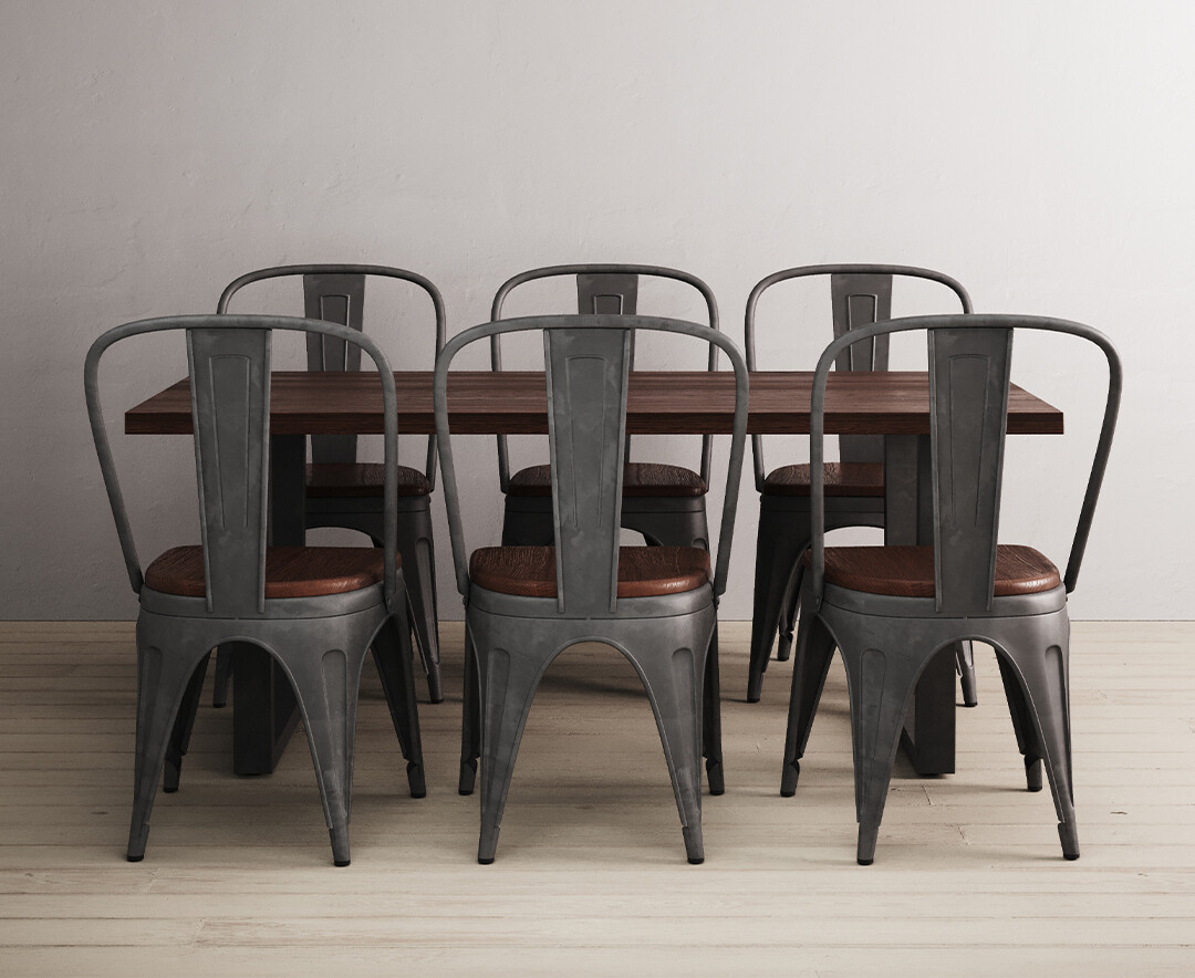 Photo 4 of Dakota 190cm dark acacia and metal dining table with 6 rustic oak dakota chairs