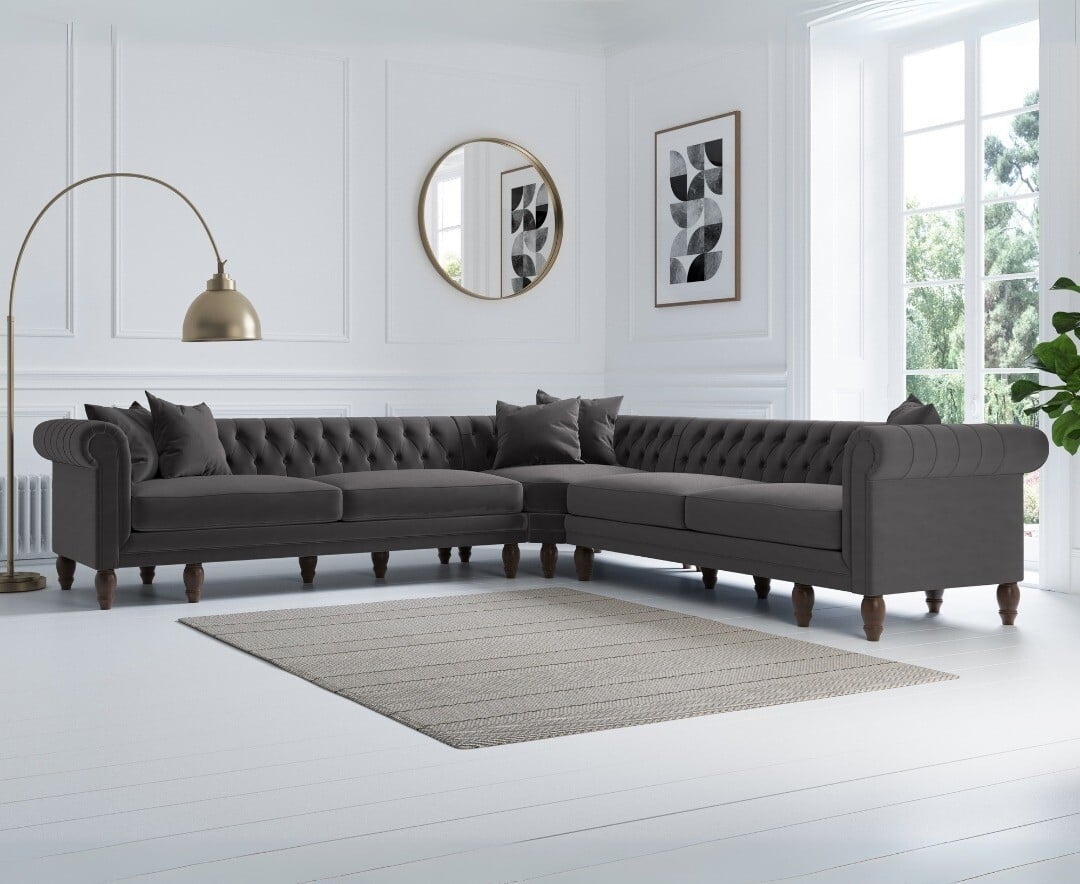 Product photograph of Bromley Large Grey Velvet Corner Sofa from Oak Furniture Superstore