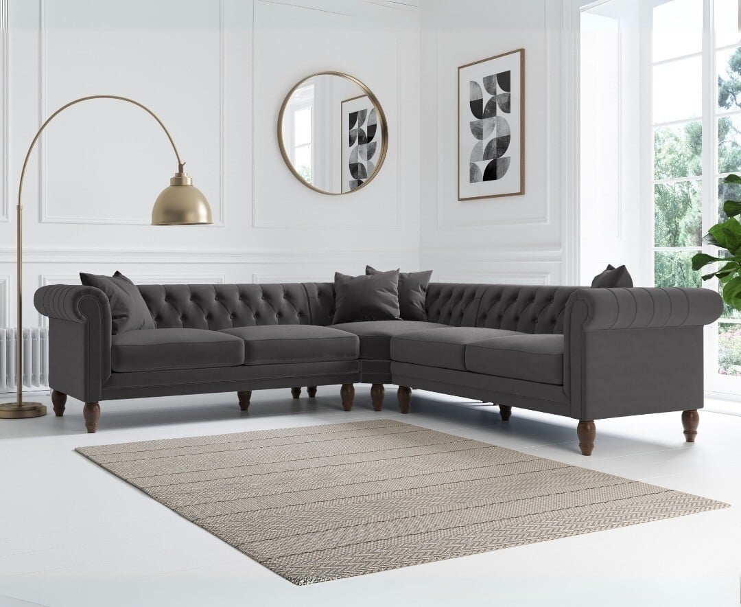 Product photograph of Bromley Medium Grey Velvet Corner Sofa from Oak Furniture Superstore