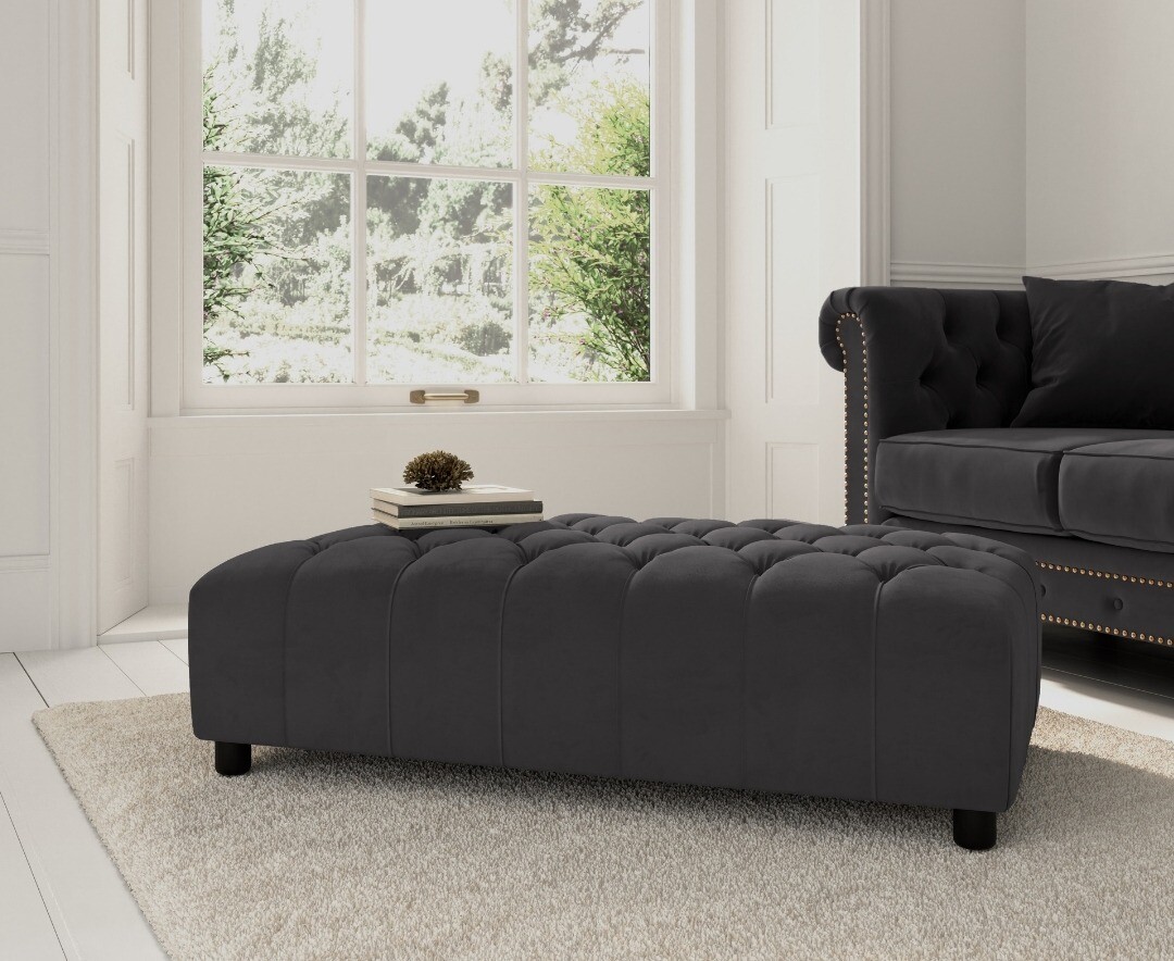Dark Grey Velvet Footstool