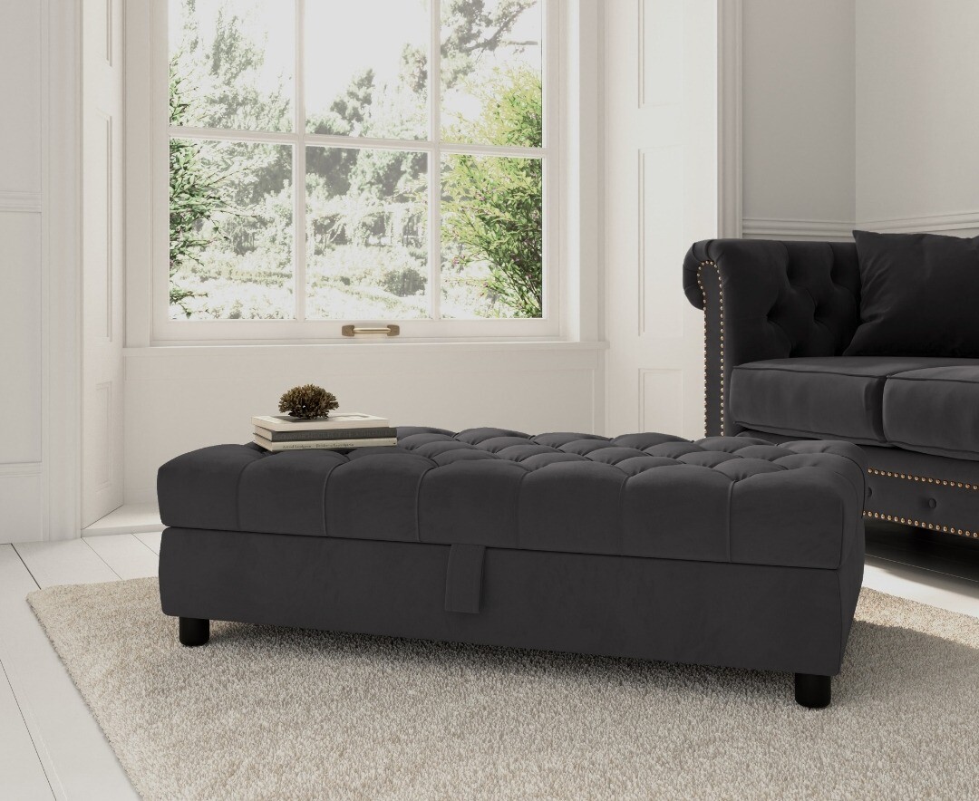 Product photograph of Mayfair Dark Grey Velvet Storage Footstool from Oak Furniture Superstore