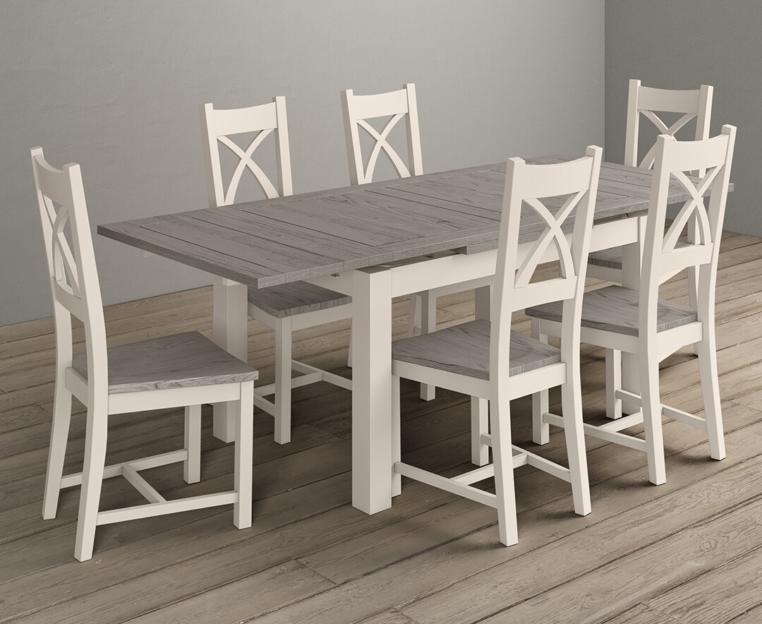 Photo 3 of Extending dartmouth 140cm oak and soft white painted dining table with 8 x back chairs