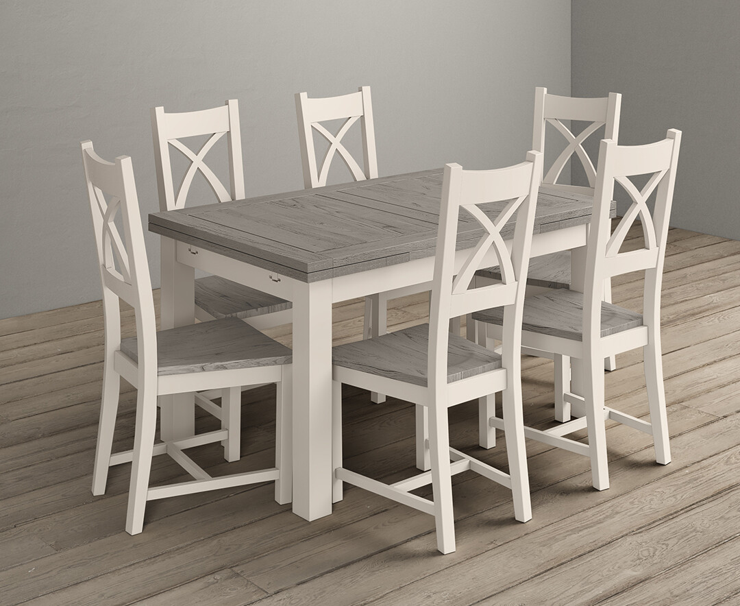 Extending Dartmouth 140cm Oak And Soft White Painted Dining Table With 6 X Back Chairs