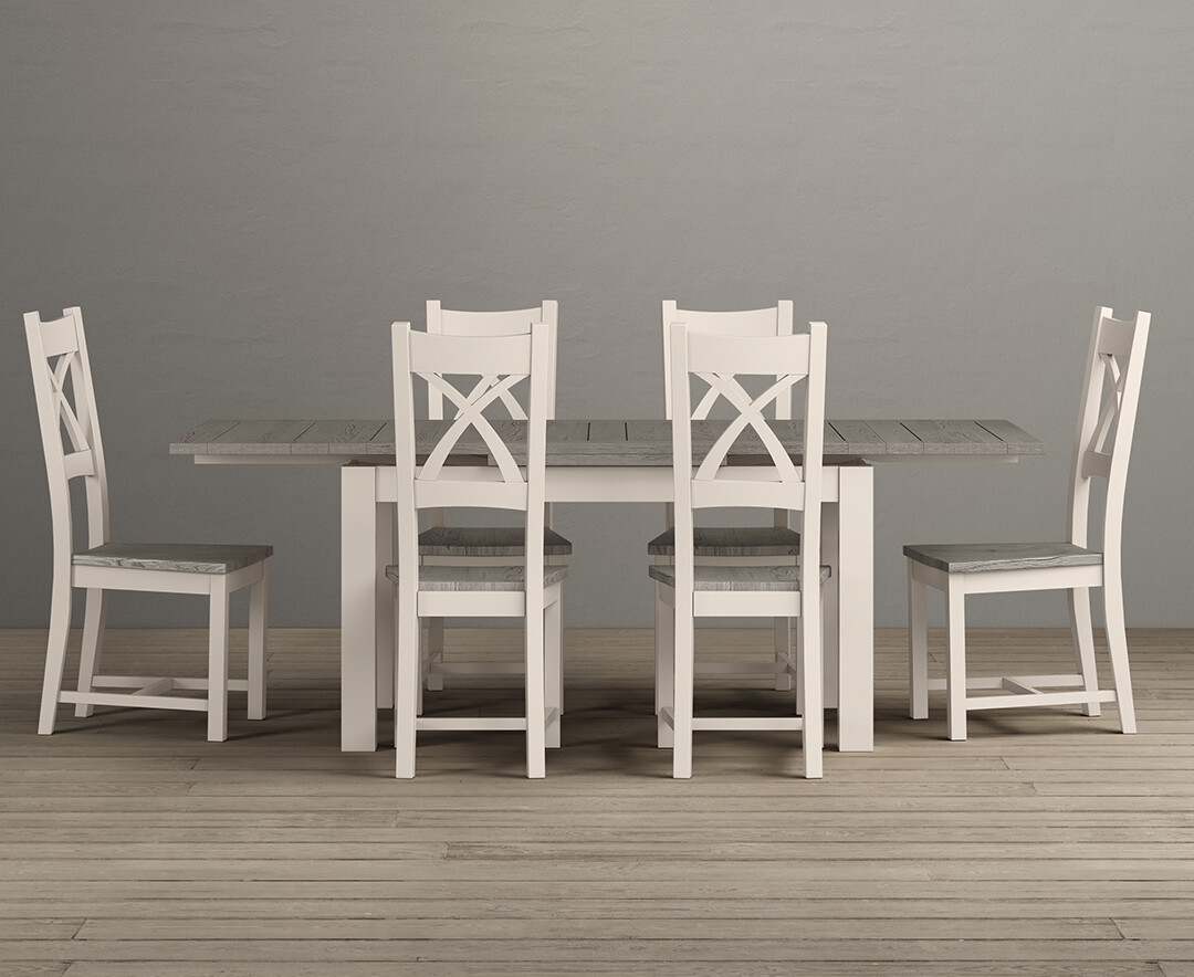 Photo 1 of Extending dartmouth 140cm oak and soft white painted dining table with 8 x back chairs
