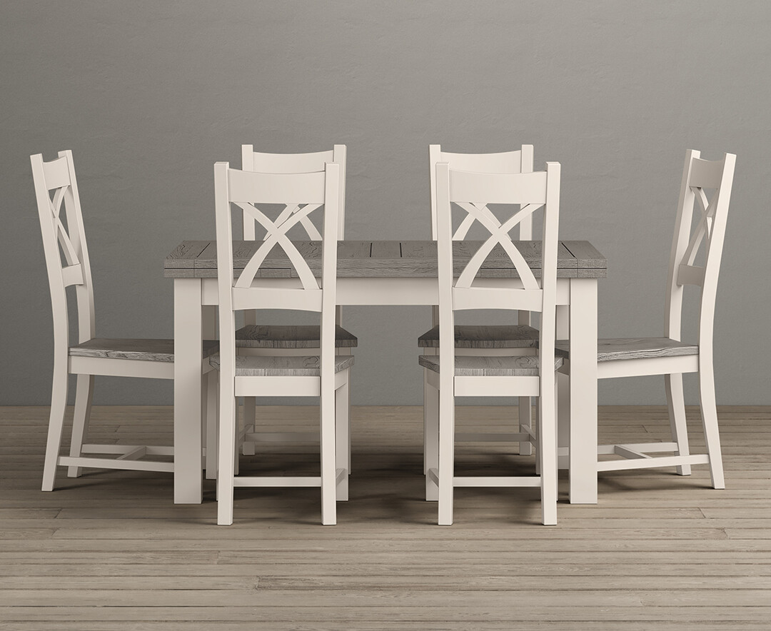 Photo 2 of Extending dartmouth 140cm oak and soft white painted dining table with 6 x back chairs
