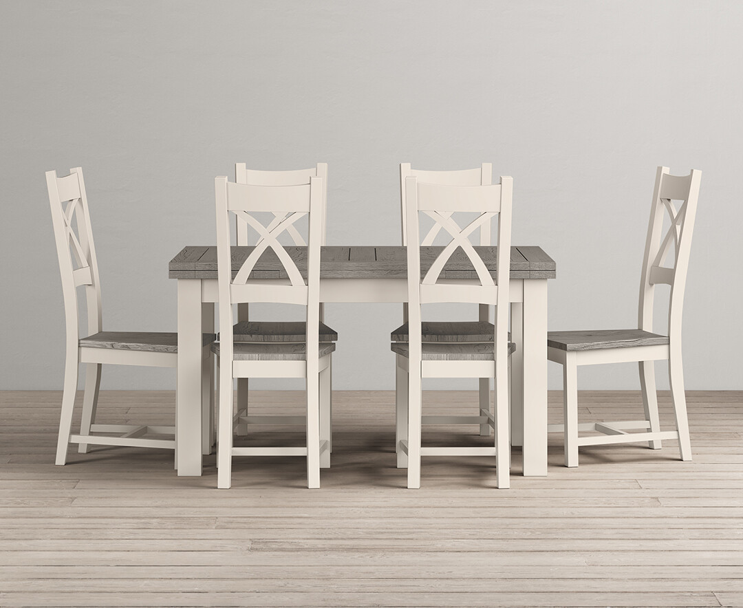 Product photograph of Extending Dartmouth 140cm Oak And Soft White Painted Dining Table With 6 Light Grey Painted Chairs from Oak Furniture Superstore