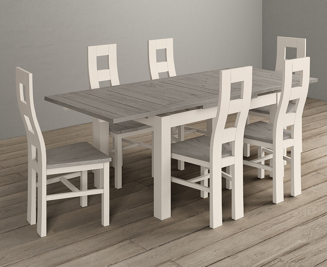 Photo 1 of Extending dartmouth 140cm oak and soft white painted dining table with 6 flow back chairs