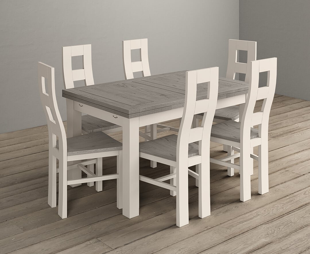 Extending Dartmouth 140cm Oak And Soft White Painted Dining Table With 8 Flow Back Chairs