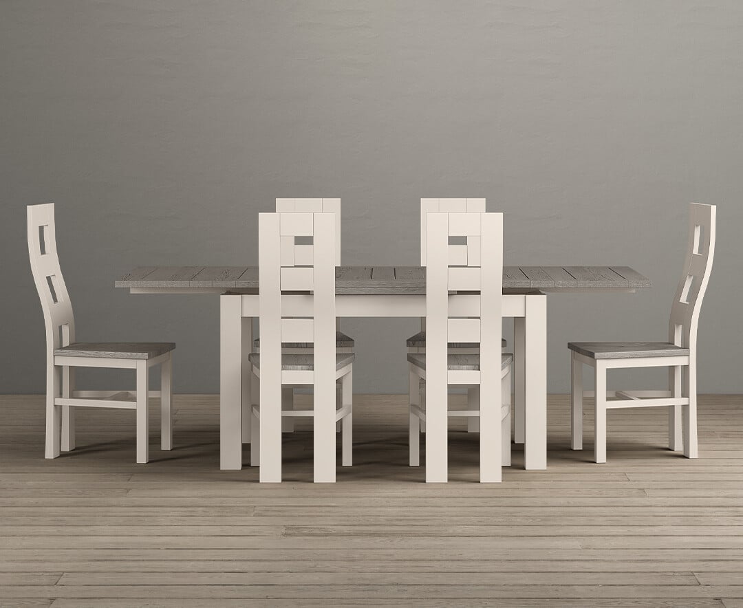 Extending Dartmouth 140cm Oak And Soft White Painted Dining Table With 6 Oak Painted Chairs