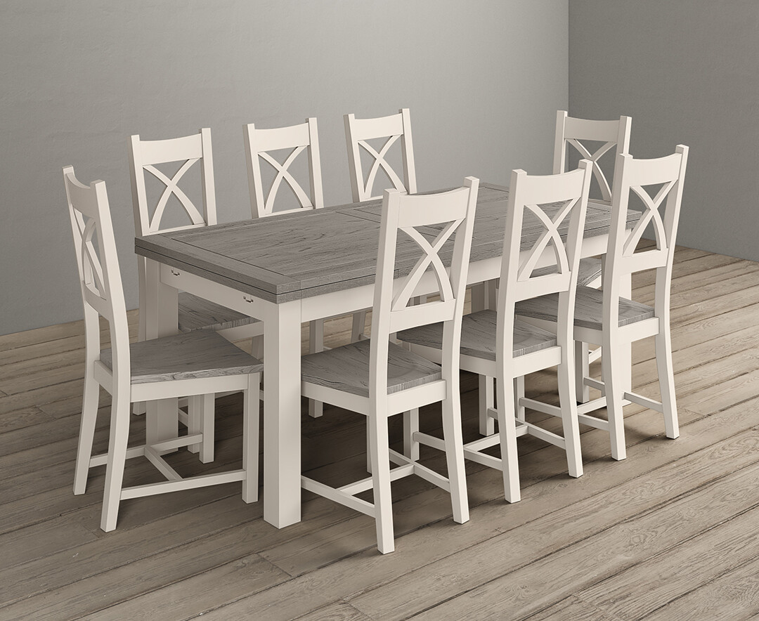 Product photograph of Extending Dartmouth 180cm Oak And Soft White Painted Dining Table With 8 X Back Chairs from Oak Furniture Superstore