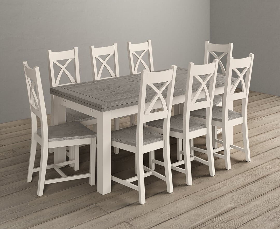 Extending Dartmouth 180cm Oak And Soft White Painted Dining Table With 12 X Back Chairs