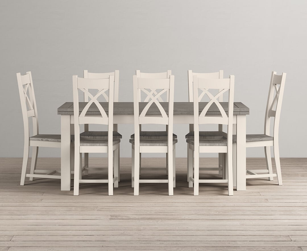 Extending Dartmouth 180cm Oak And Soft White Painted Dining Table With 8 Brown Chairs