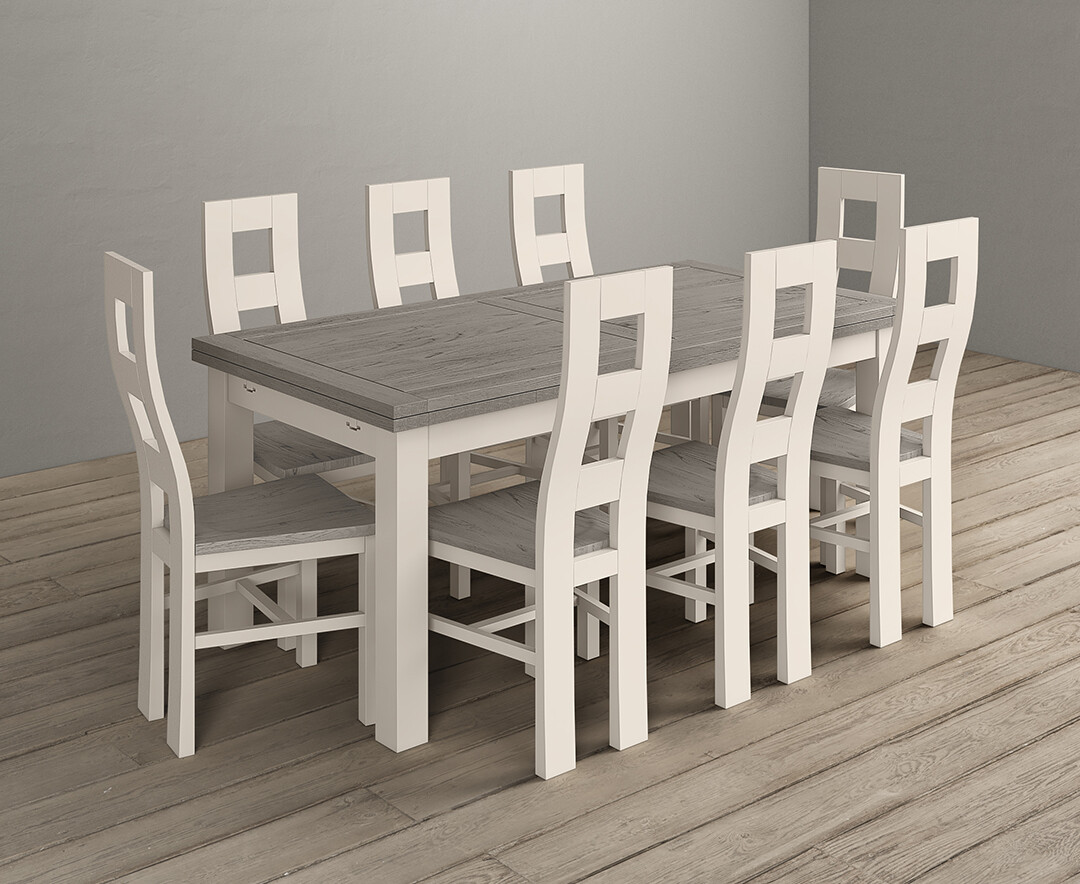 Extending Dartmouth 180cm Oak And Soft White Painted Dining Table With 12 Flow Back Chairs