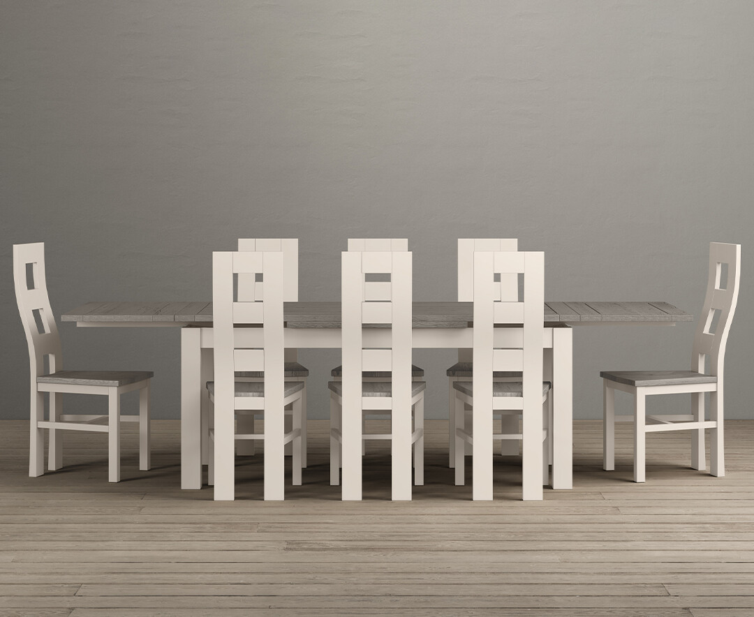 Product photograph of Extending Dartmouth 180cm Oak And Soft White Painted Dining Table With 10 Light Grey Painted Chairs from Oak Furniture Superstore