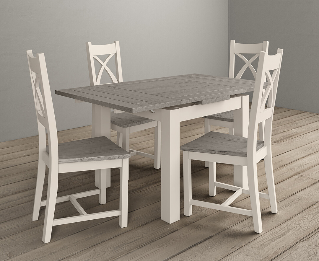 Photo 3 of Extending dartmouth 90cm oak and soft white painted dining table with 6 x back chairs