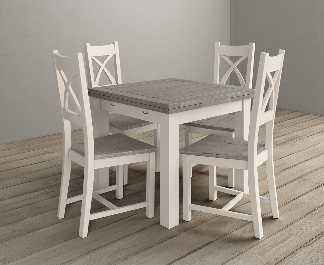 Extending Dartmouth 90cm Oak And Soft White Painted Dining Table With 6 X Back Chairs