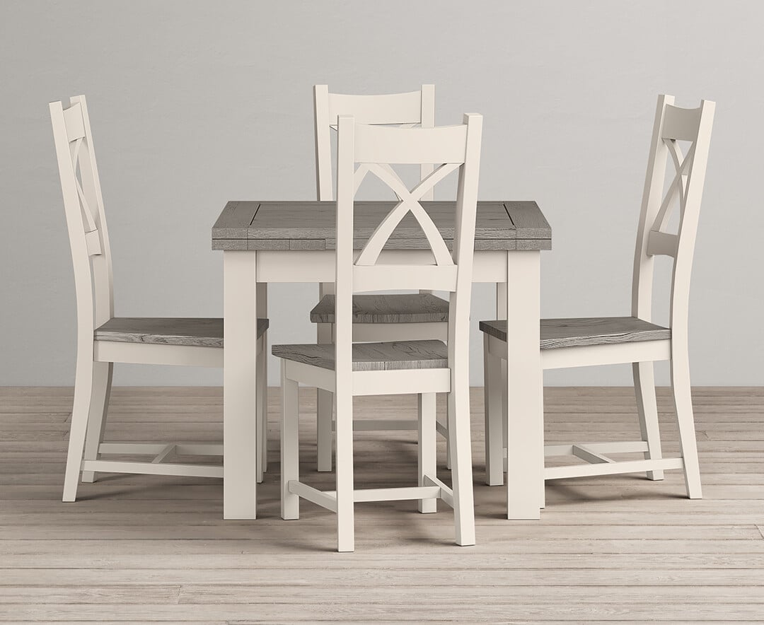 Product photograph of Extending Dartmouth 90cm Oak And Soft White Painted Dining Table With 4 Blue Painted Chairs from Oak Furniture Superstore