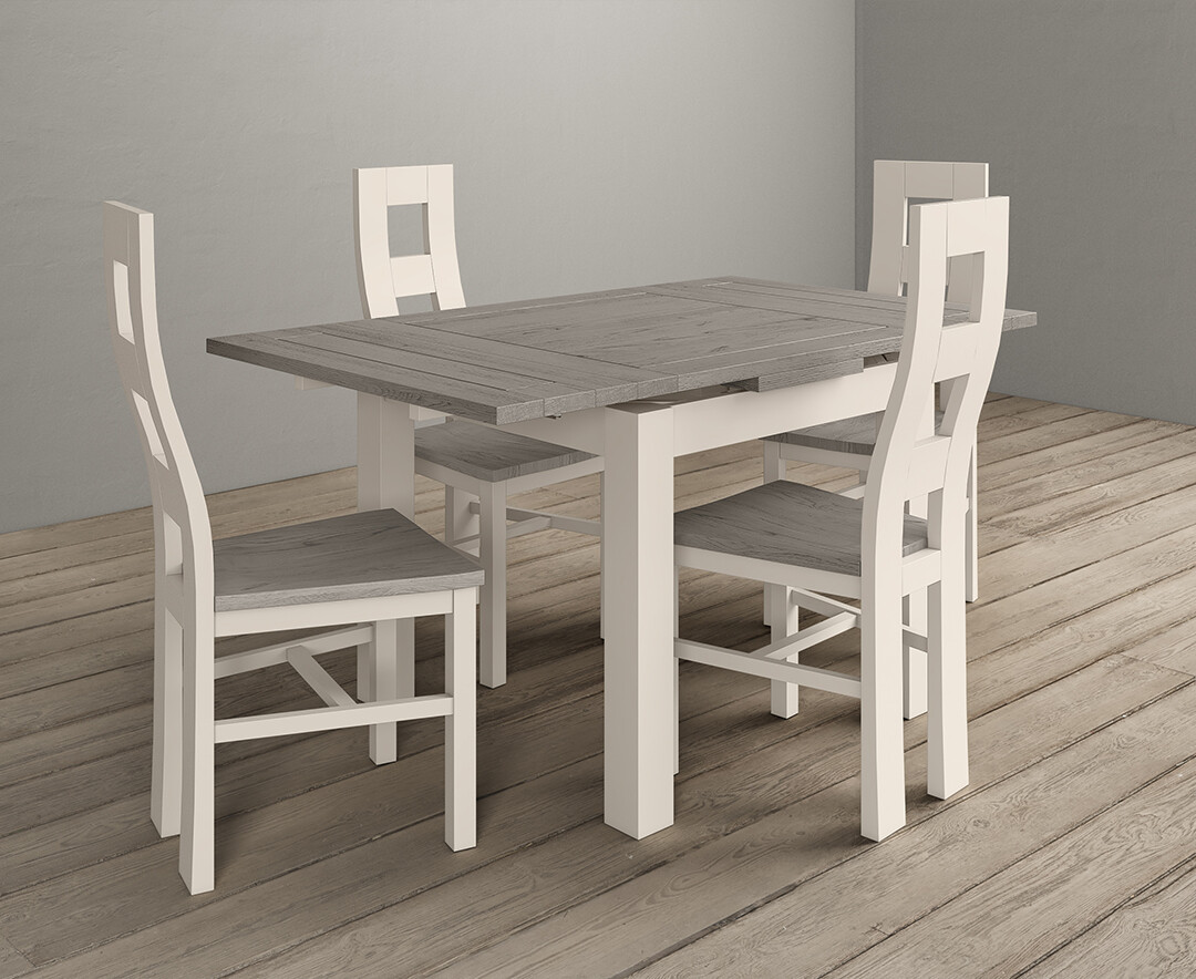 Photo 3 of Extending dartmouth 90cm oak and soft white painted dining table with 4 flow back chairs