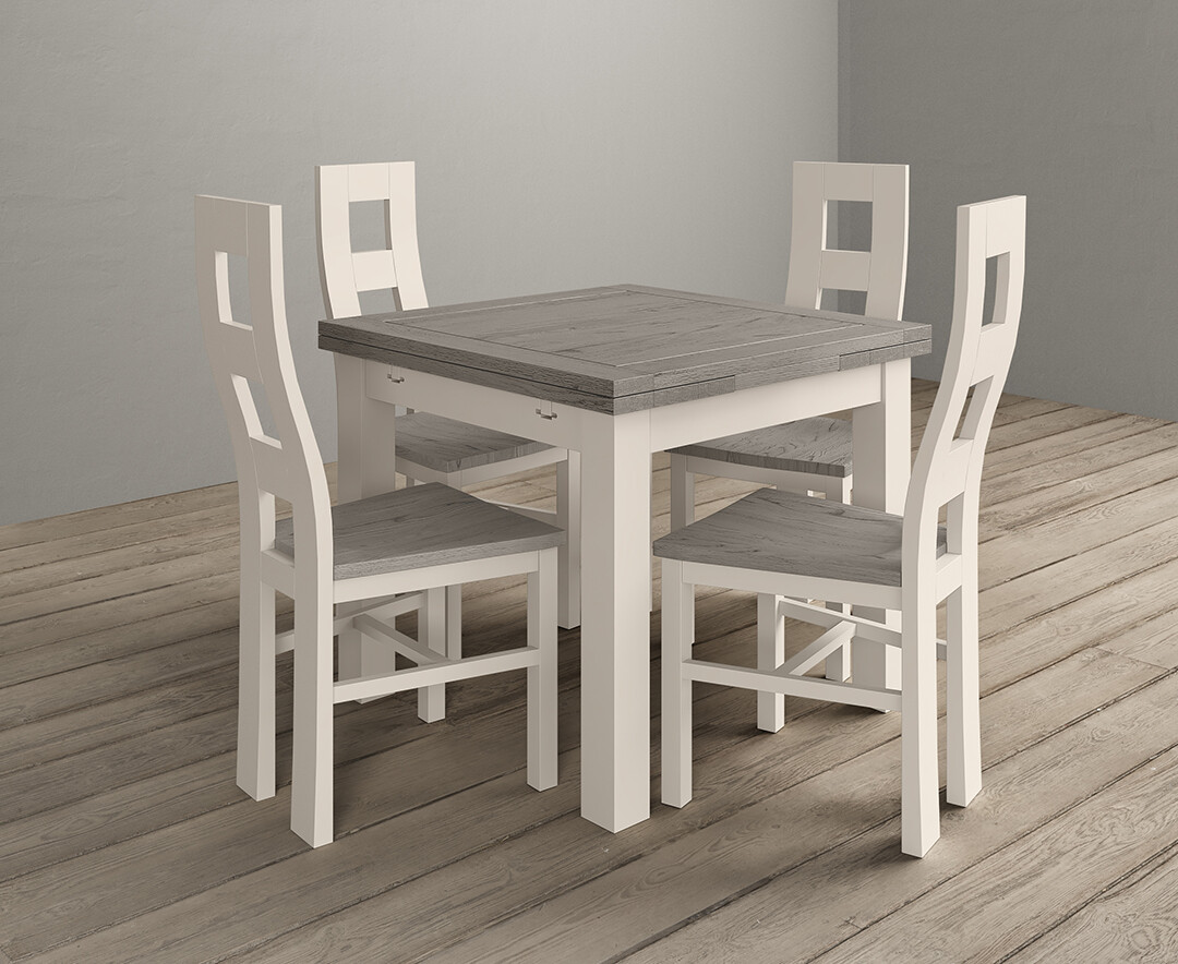 Extending Dartmouth 90cm Oak And Soft White Painted Dining Table With 6 Flow Back Chairs