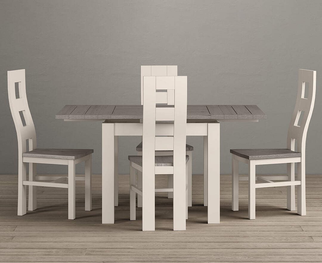 Product photograph of Extending Dartmouth 90cm Oak And Soft White Painted Dining Table With 4 Brown Painted Chairs from Oak Furniture Superstore
