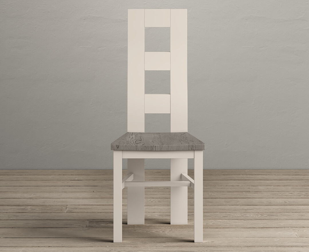 Product photograph of Painted Soft White Flow Back Dining Chairs With Grey Oak Seat Pad from Oak Furniture Superstore